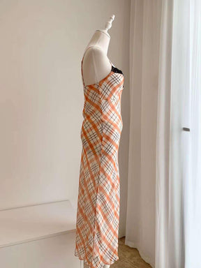 100% silk dress | THE KARLIE in Summer Check - EnerChic -