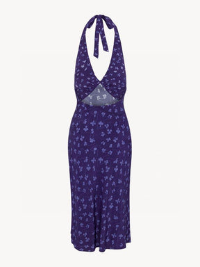 Purple Silk Halter Neck Backless Dress | EnerChic ™ - EnerChic