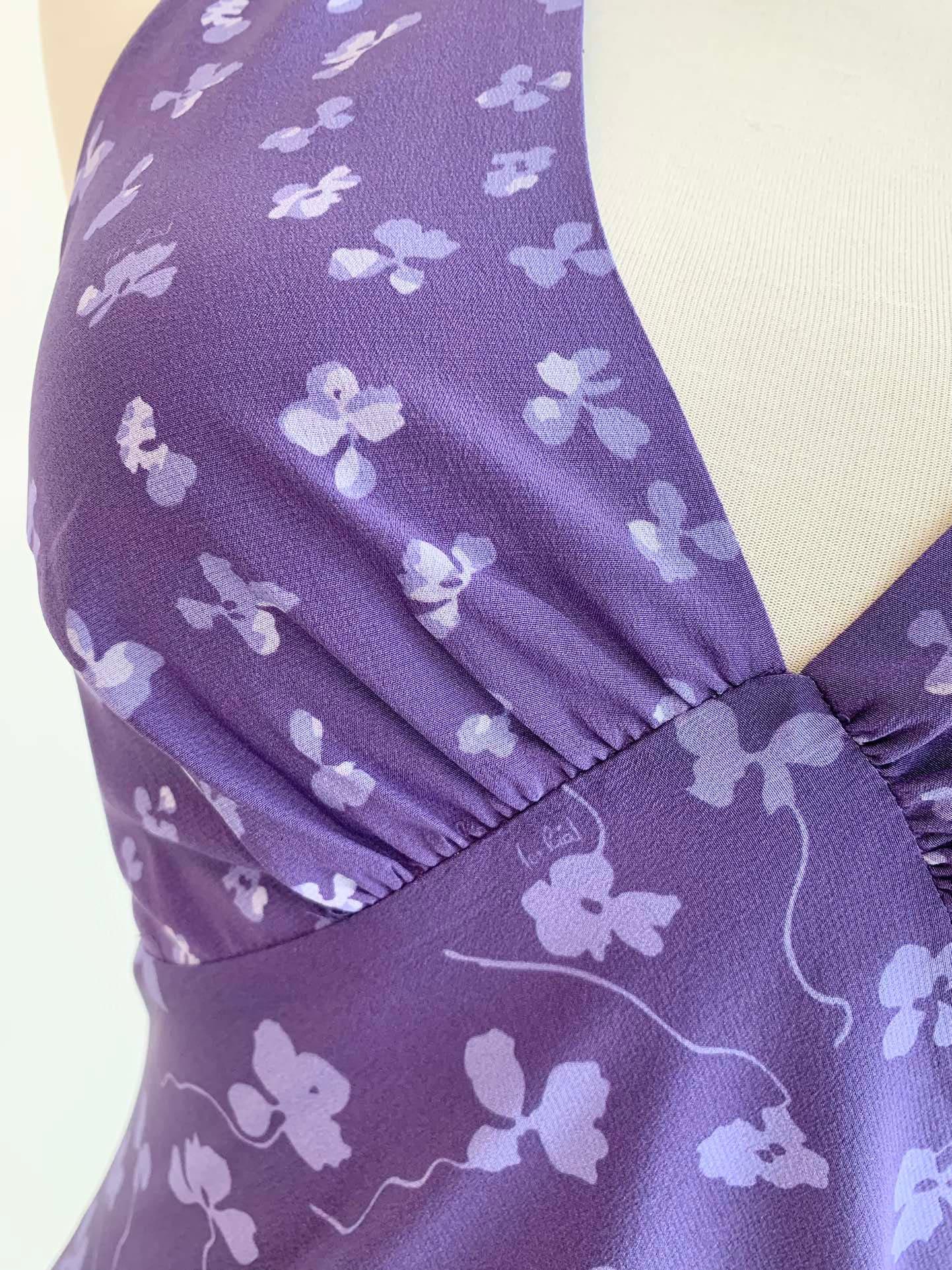 Purple Silk Halter Neck Backless Dress | EnerChic ™ - EnerChic