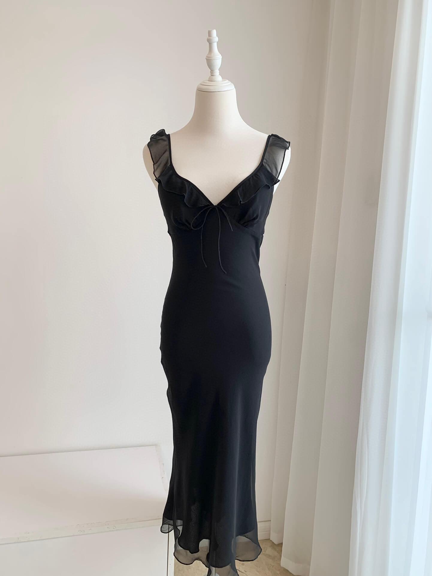 Elegant Black Silk Midi Dress vacation dress | EnerChic ™ - EnerChic