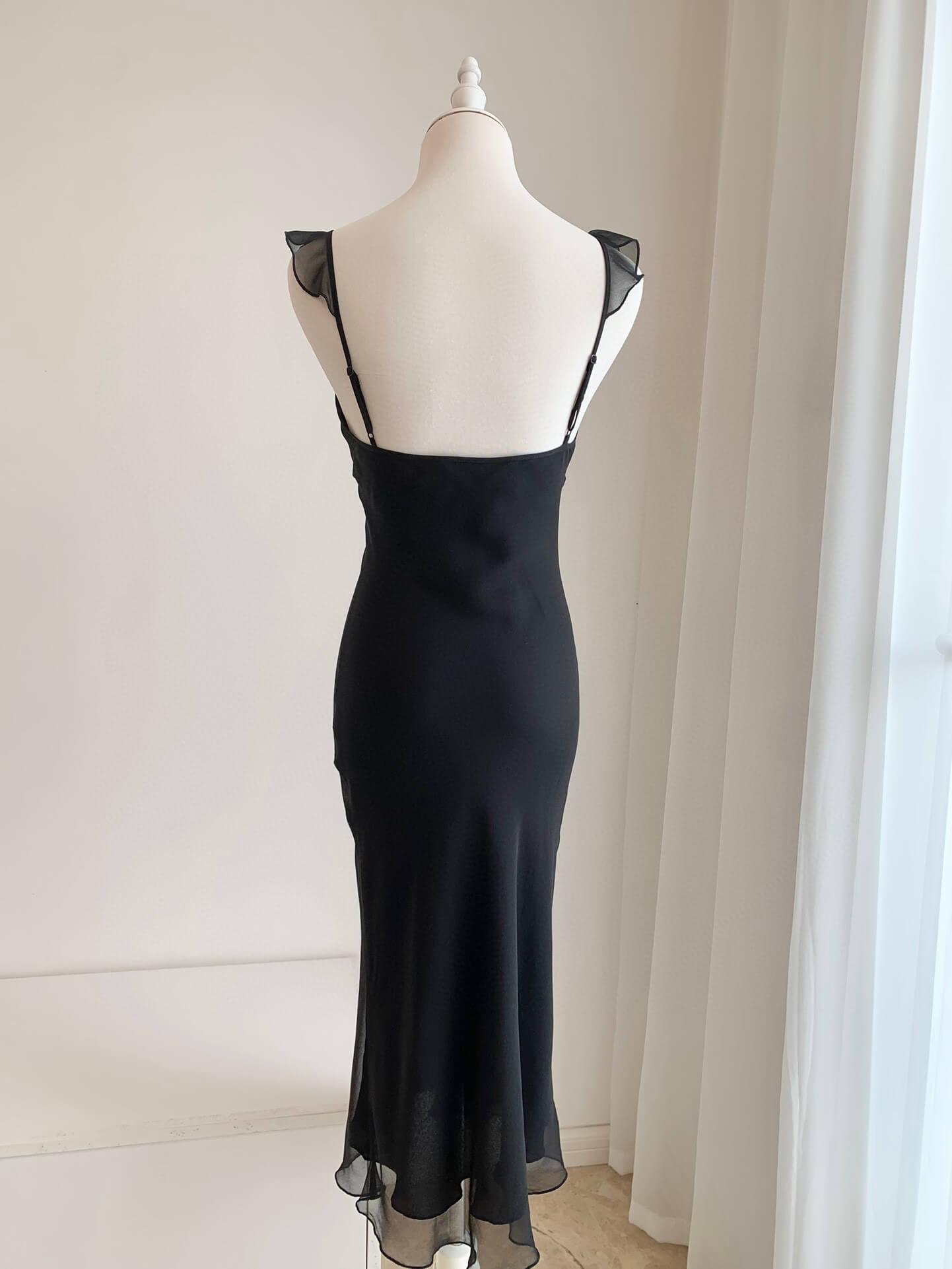 Elegant Black Silk Midi Dress vacation dress | EnerChic ™ - EnerChic