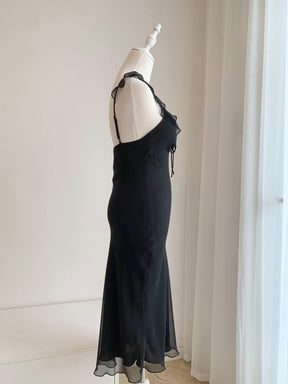 Elegant Black Silk Midi Dress vacation dress | EnerChic ™ - EnerChic