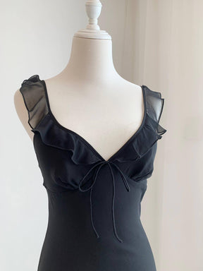Elegant Black Silk Midi Dress vacation dress | EnerChic ™ - EnerChic