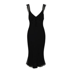 Elegant Black Silk Midi Dress vacation dress | EnerChic ™ - EnerChic