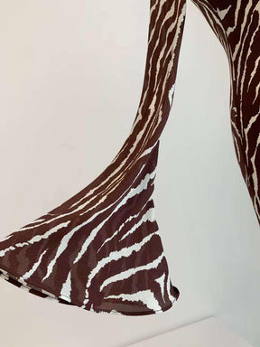 100%silk Zebra brown vacation dress | THE GIA in Animal｜ - EnerChic -