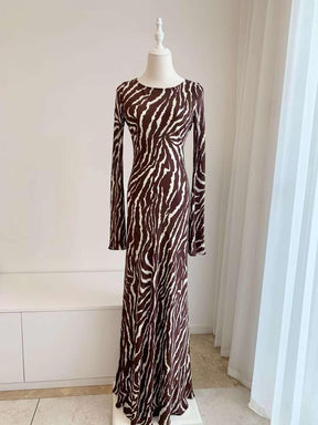 100%silk Zebra brown vacation dress | THE GIA in Animal｜ - EnerChic -