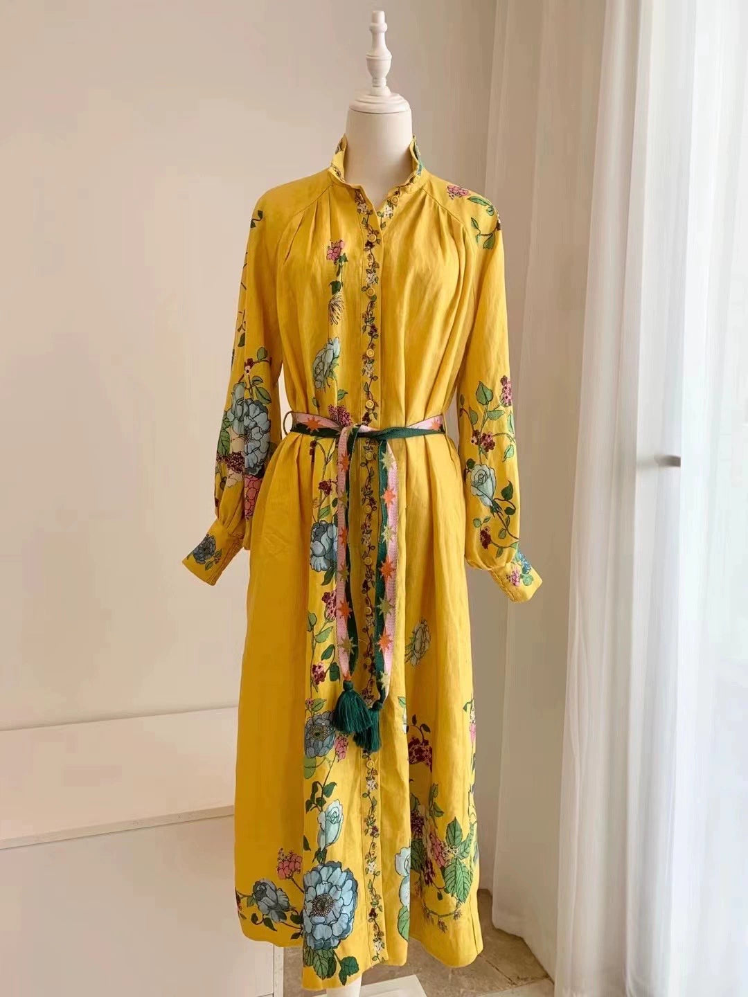 Linen yellow printed dress