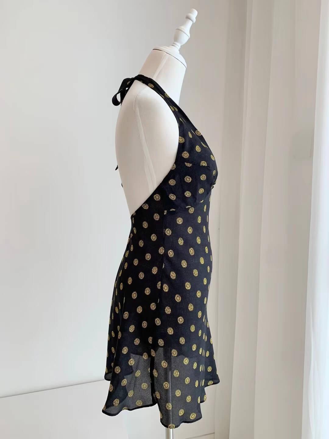 Black silk gold polka dot dress | EnerChic ™ - EnerChic