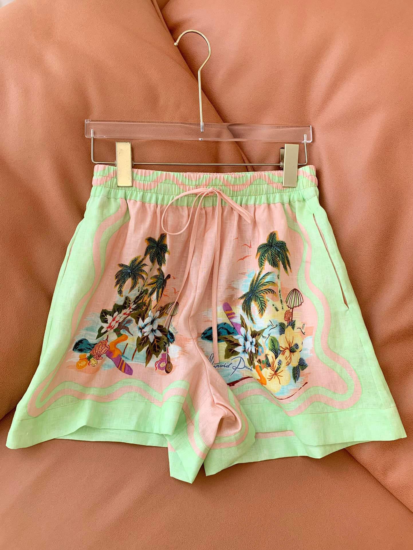 Chic Pink Linen Print Longshirt suit 2 piece set vacation | EnerChic ™ - EnerChic