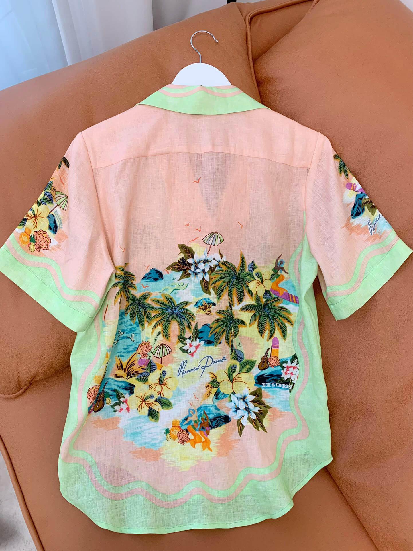 Chic Pink Linen Print Longshirt suit 2 piece set vacation | EnerChic ™ - EnerChic