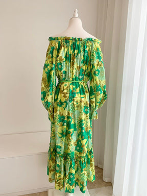 Organic cotton green printed long vacation dress | EnerChic ™ - EnerChic