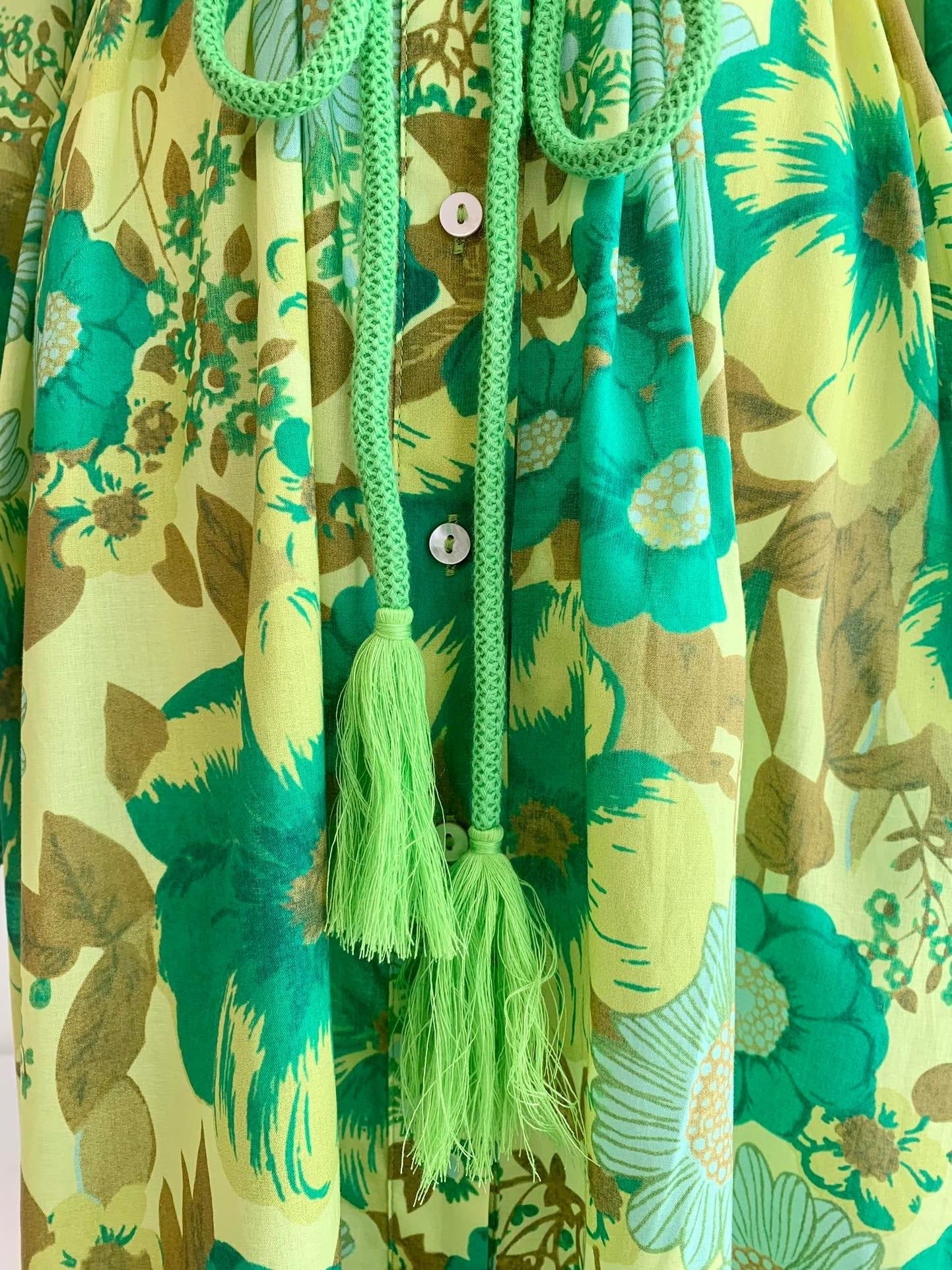 Organic cotton green printed long vacation dress | EnerChic ™ - EnerChic