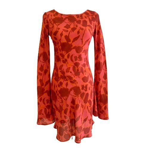 Red Print Silk Short Skirt vacation dress | EnerChic ™ - EnerChic