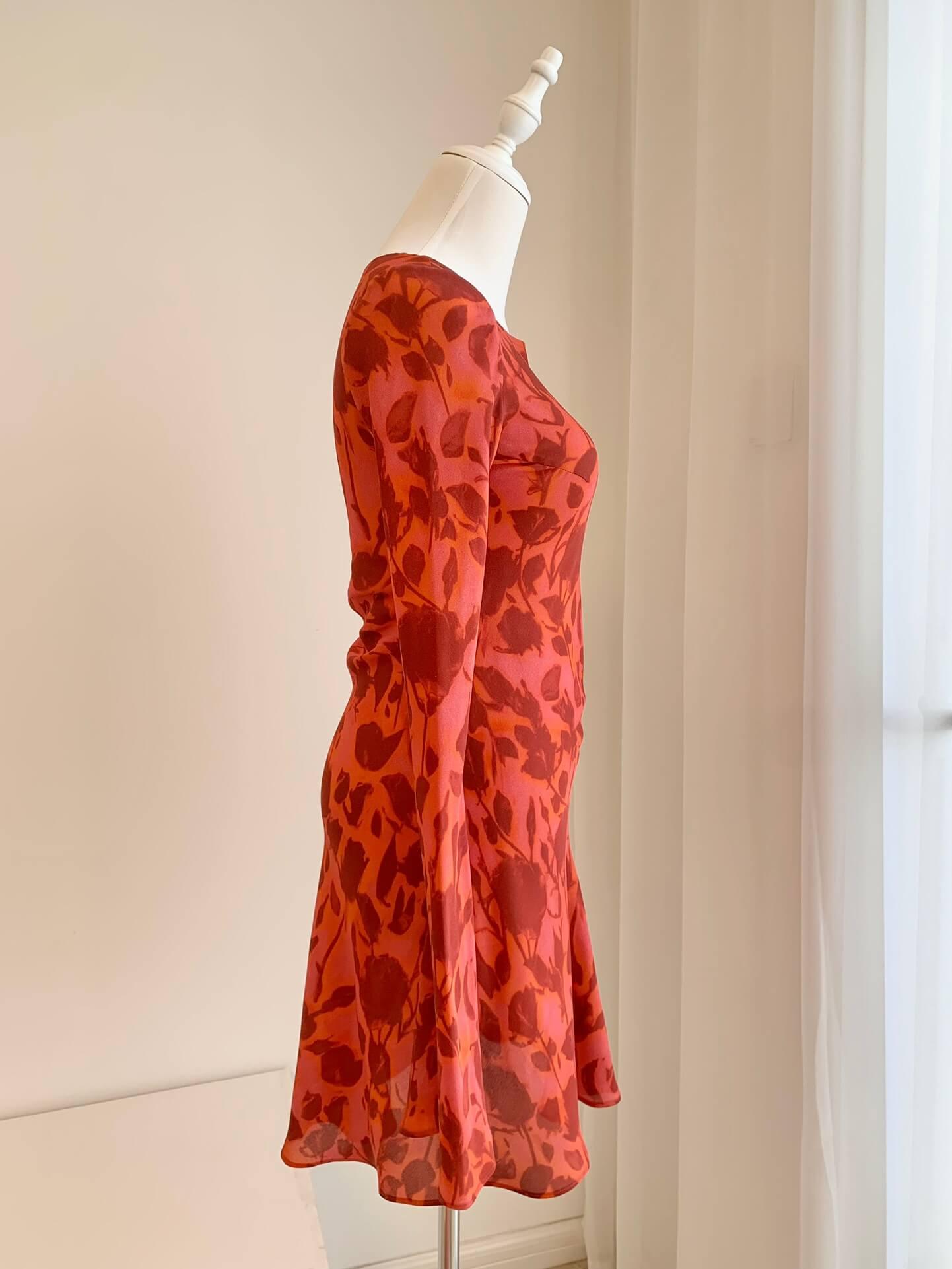 Red Print Silk Short Skirt vacation dress | EnerChic ™ - EnerChic