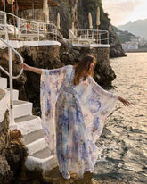 Silk chiffon Long Kaftan With Waist Detail Butter floria vacation dress - EnerChic -