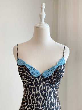 Unique Blue Leopard Lace Silk Skirt | EnerChic™" - EnerChic