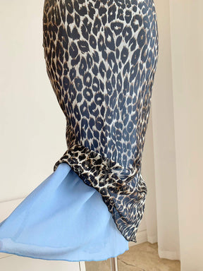 Unique Blue Leopard Lace Silk Skirt | EnerChic™" - EnerChic