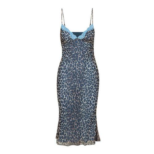 Unique Blue Leopard Lace Silk Skirt | EnerChic™" - EnerChic
