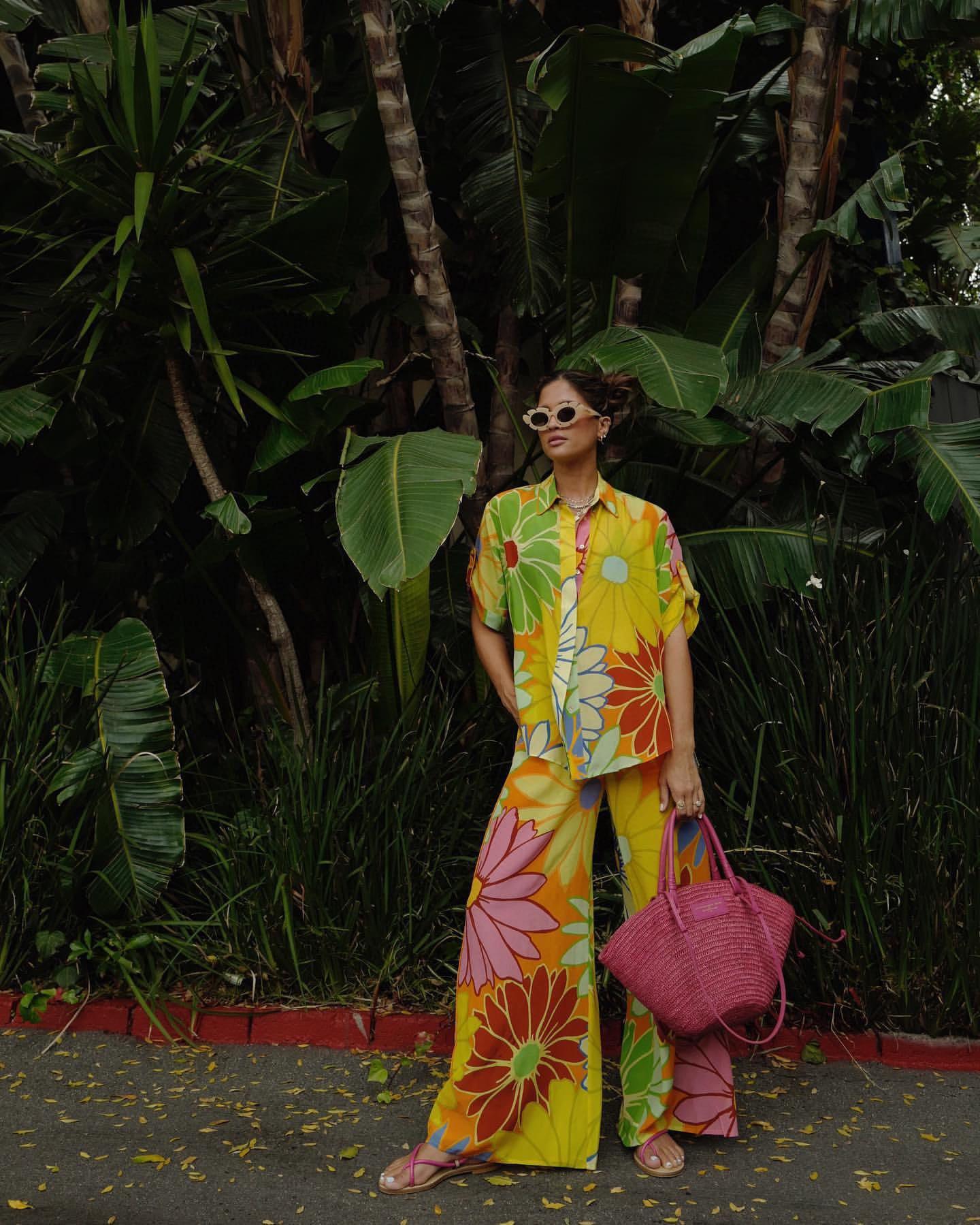 Vibrant Yellow Print Wide-Leg Silk Pants | EnerChic™ - EnerChic